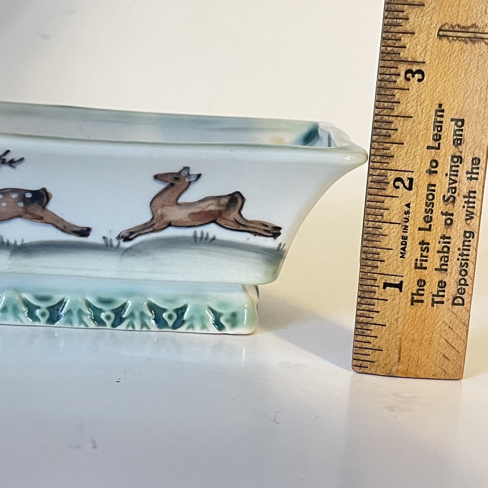 Vintage Rectangular Planter Painted Deer 5.75"x3.5" Japan Retro MCM
