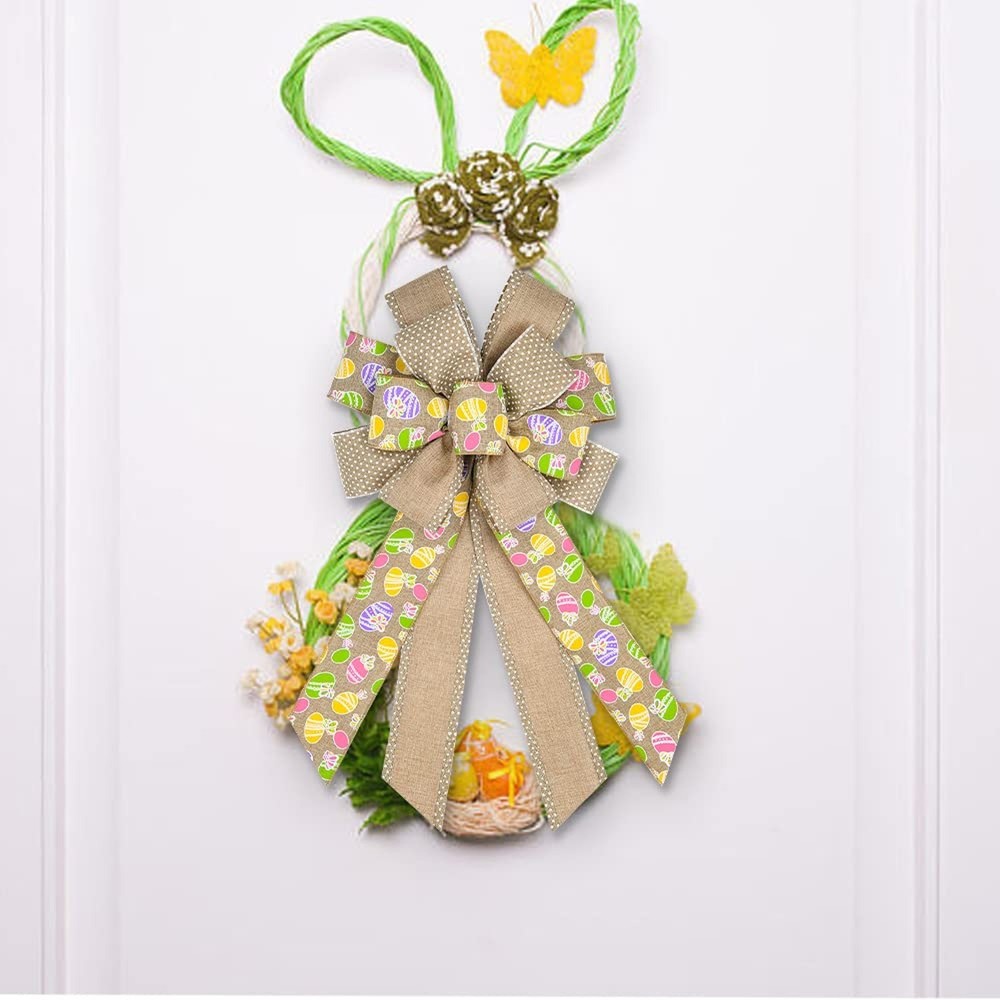 Threetols Easter Large Wreath Bows, Spring Easter Colorful Eggs Bows for Wrea...