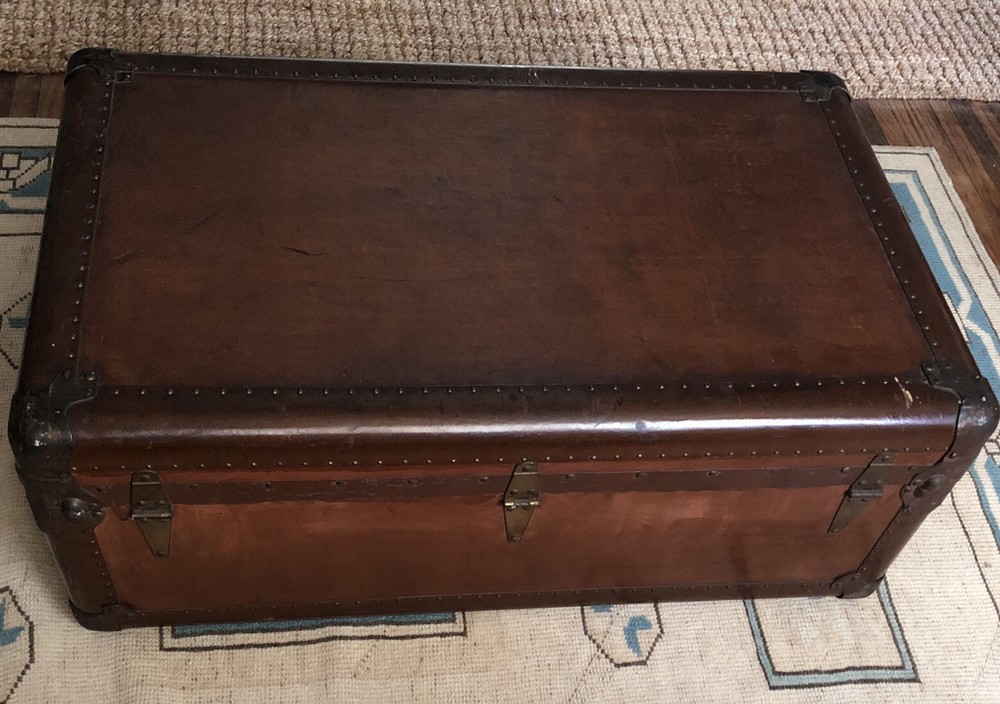 Early 1900s Hartmann Brown Gibraltarized Steamer Wardrobe Trunk