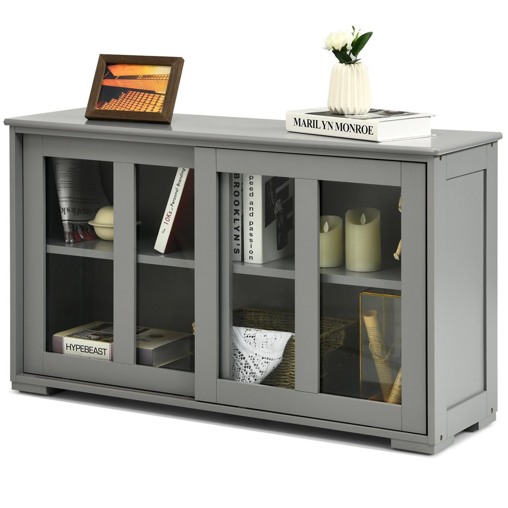 Buffet Cabinet Kitchen Storage Cabinet Sliding Tempered Glass Doors Sideboard