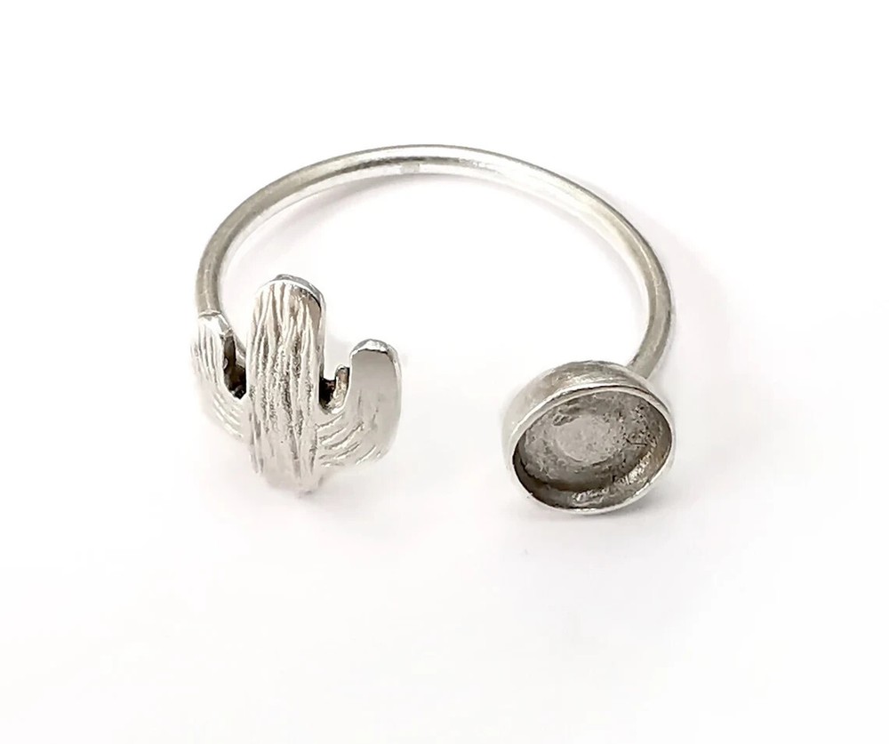 Cactus Ring Blank Settings, Cabochon Mounting, Adjustable Antique Silver Resin