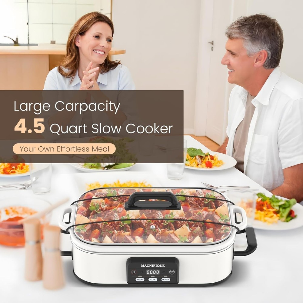 4 Quart Casserole Programmable Slow Cooker with Ceramic Baking Dish Oven Safe
