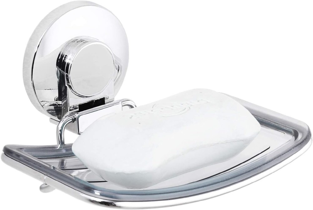 Soap Dish Holder Shower Suction Cup Wall Mounted Self Draining NO-Drilling