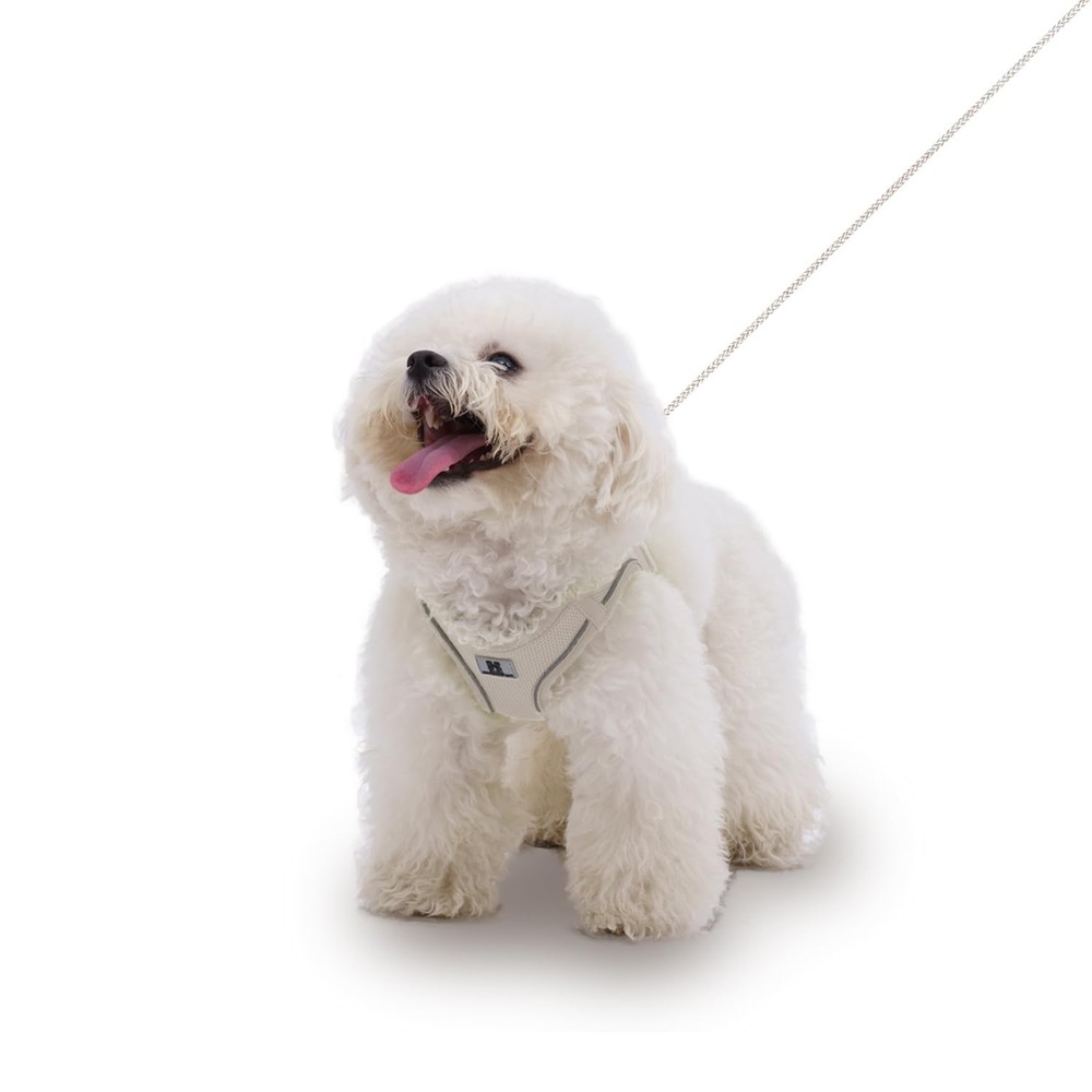 Adjustable Dog Harness with Leash Reflective Mesh No-Pull Design Cream S