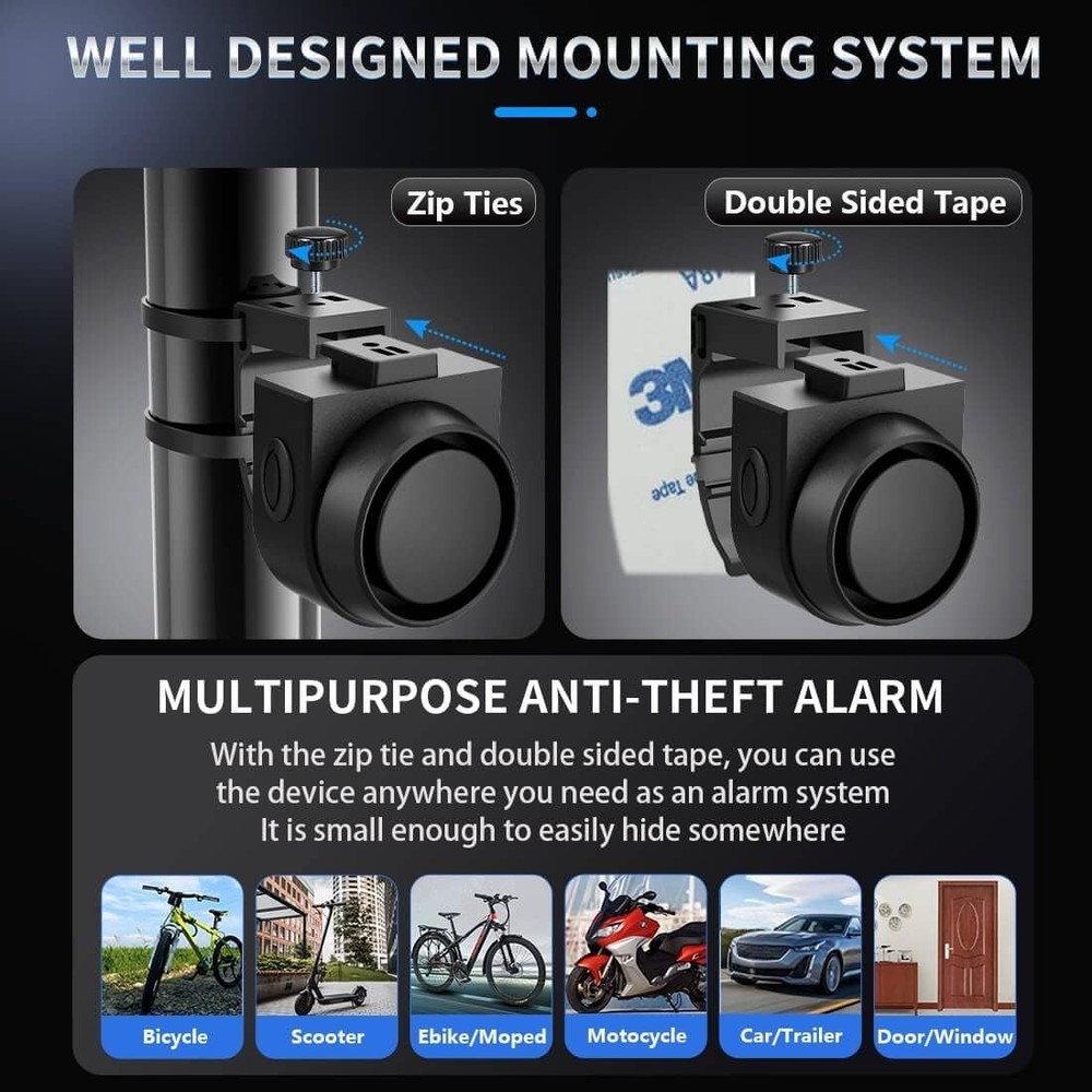 Wireless Remote Bike Alarm: 115dB Super Loud Bicycle Vibration Motion Sensor ...