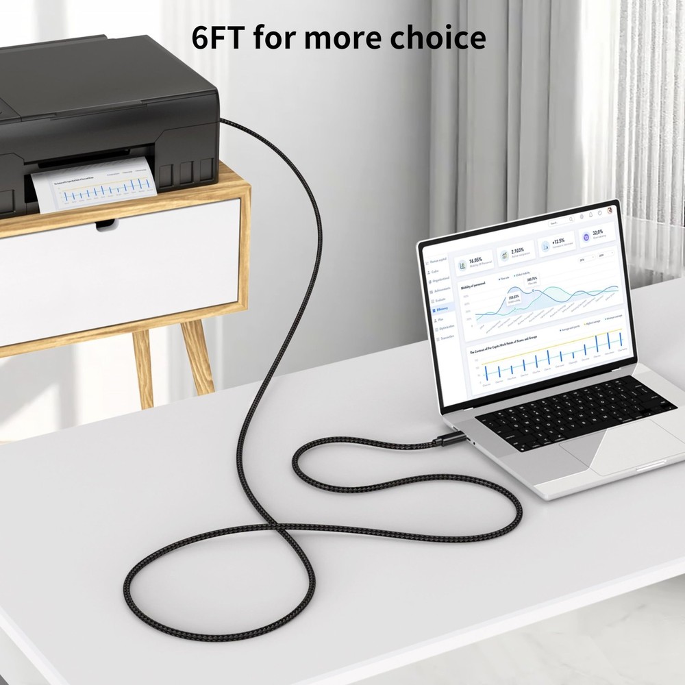 USB B To USB C Printer Cable 6 Ft Type B To C Cord MIDI Controller Nylon