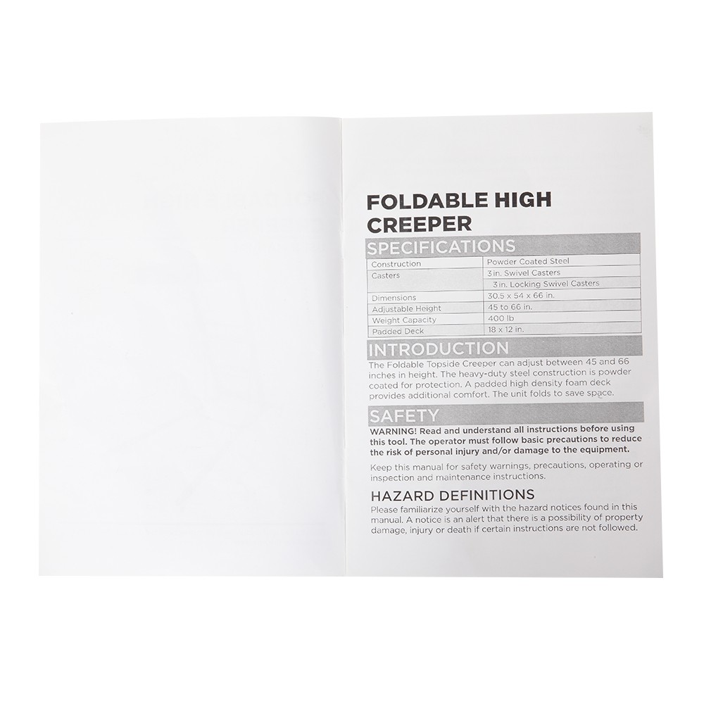 Adjustable Height Foldable Creeper for Automotive Workshop - Black