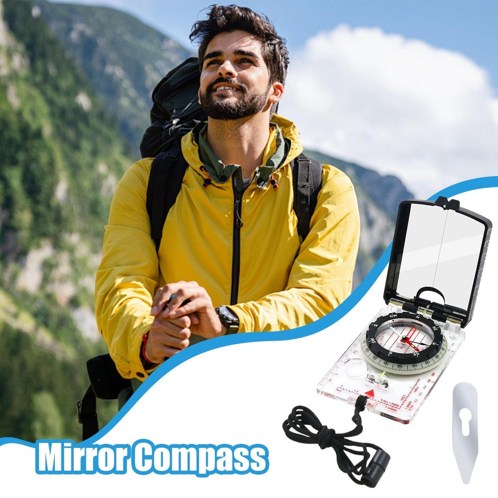 Hiking Mirrored Sighting Compass - With Adjustable Declination & Map LED