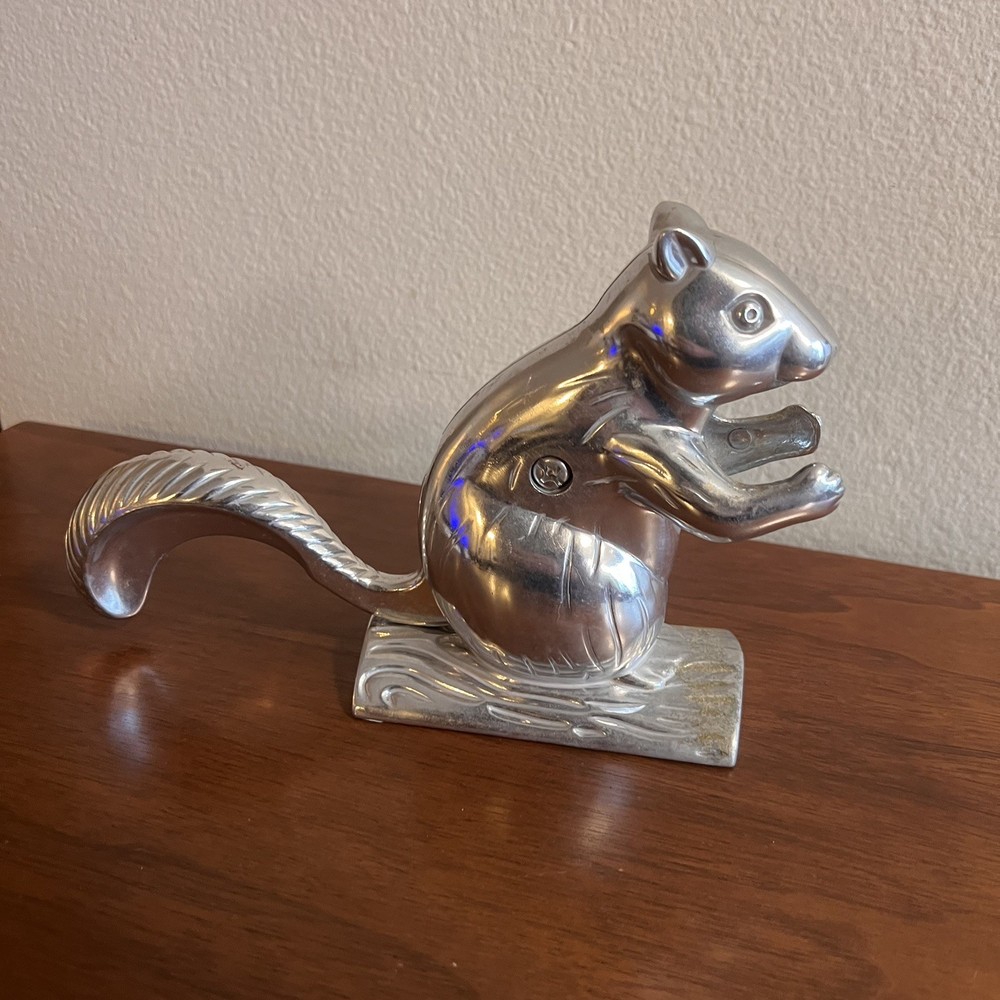 Squirrel Nutcracker Nut Cracker Mechanical Cast Aluminum Silver Color Figural