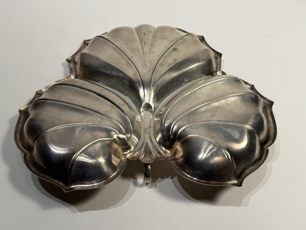 Vintage Silverplate 3-Section Leaf Tray with Handle, 10"