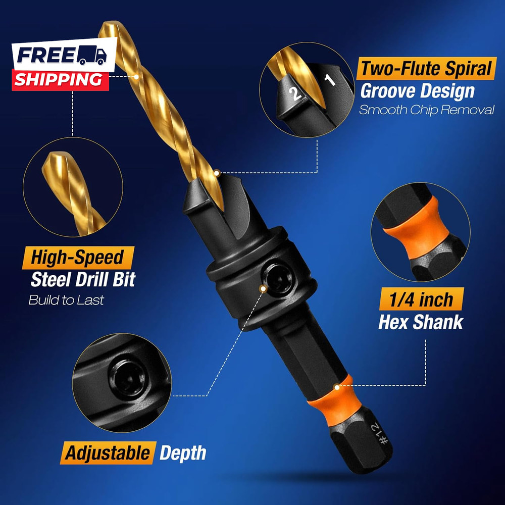 Countersink Drill Bit Set 11Pcs Countersink Drill Bits#4, #6, #8, #10, #12