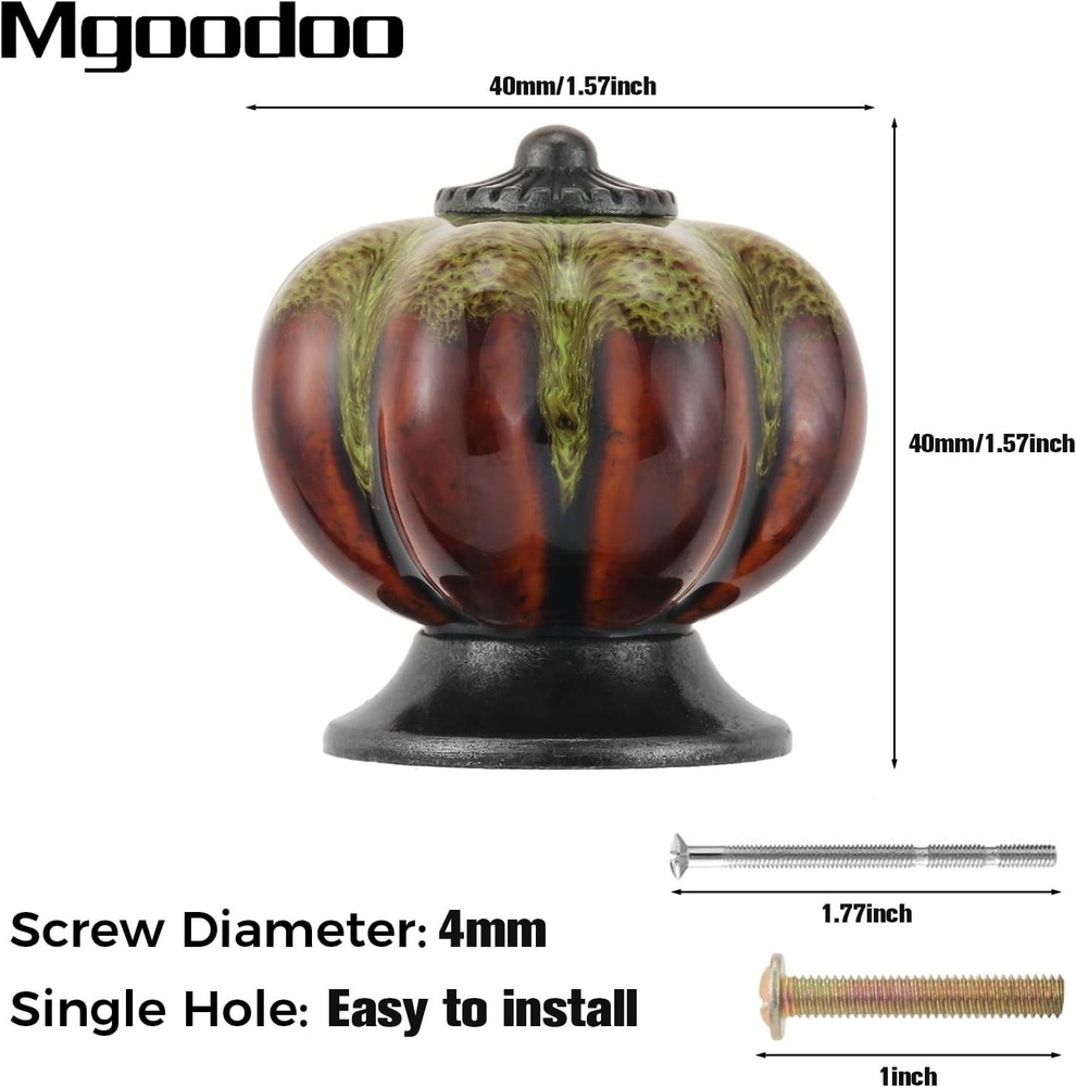 Rustic Green Pumpkin-Shaped Drawer Knobs - Handmade Ceramic Cabinet Pulls