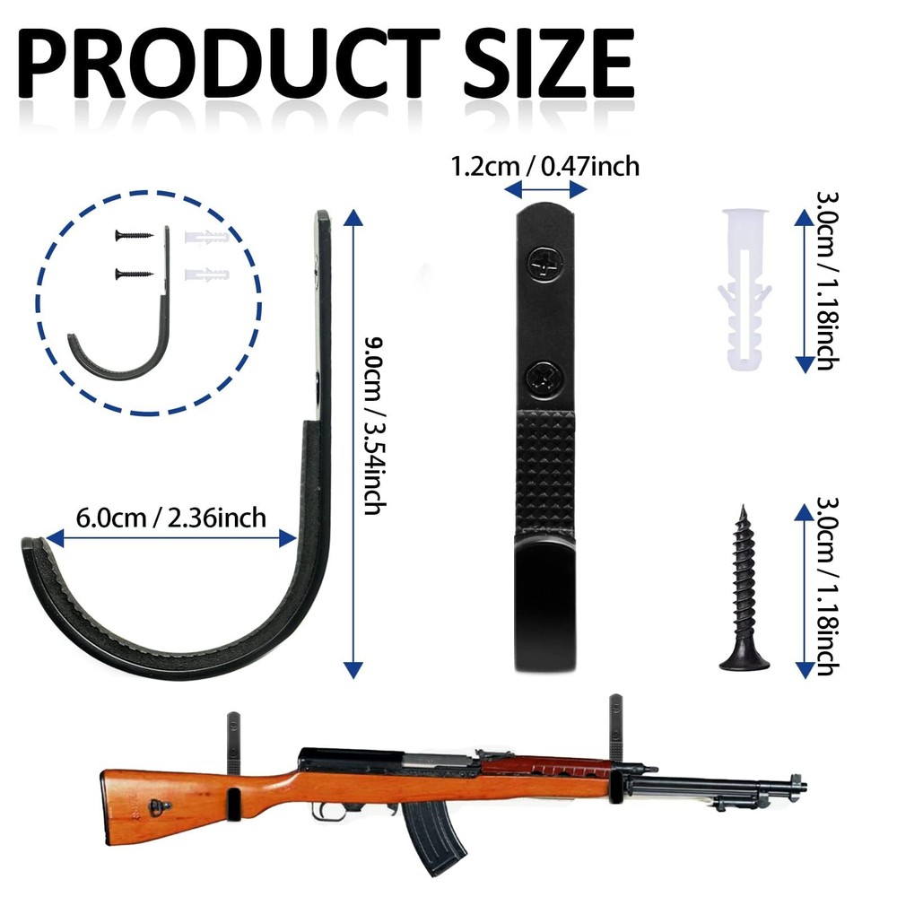 Oleitodh 24 Pack Gun Rack Wall Mount Hooks Bulk, Horizontal Racks Black