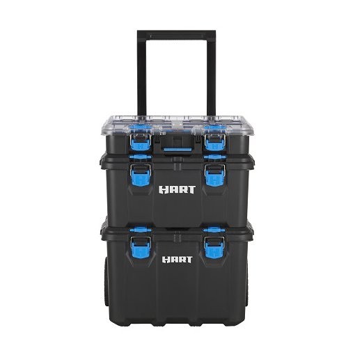 HART Stack System Mobile Storage & Tool Box with Rolling Cart, Black/Blue