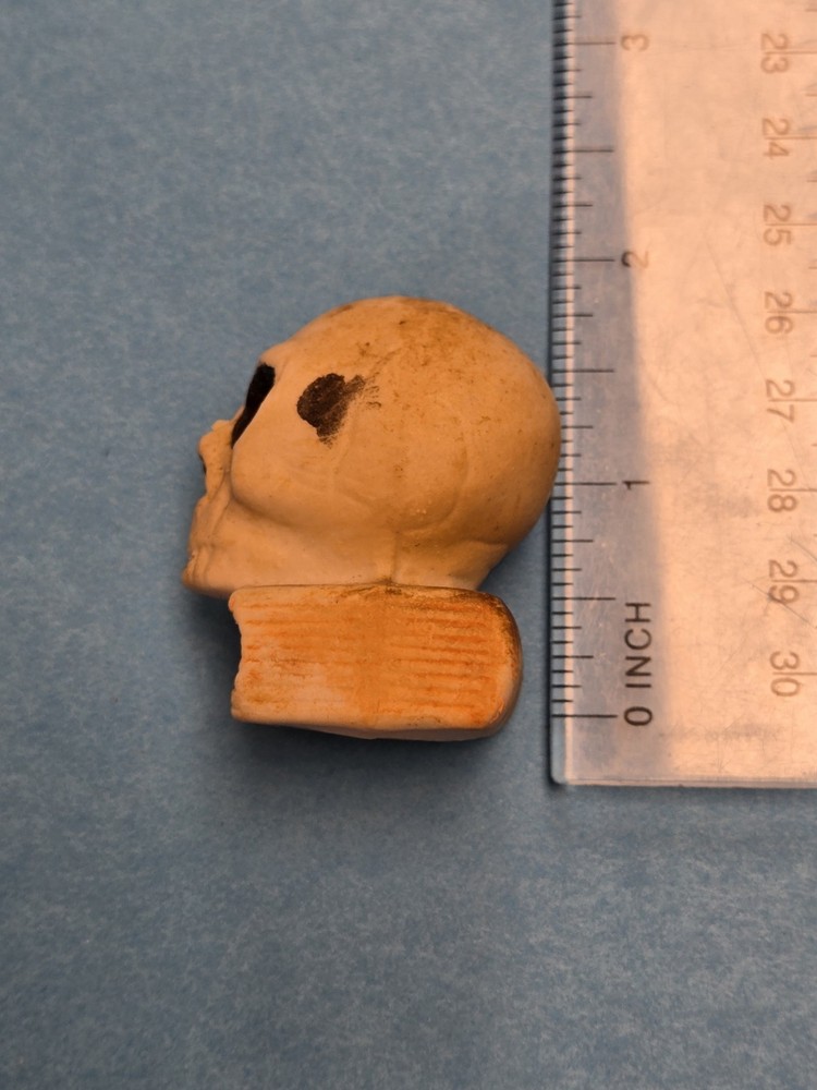 Antique Bisque Figural Skull On A Book Match Strike Striker 2"
