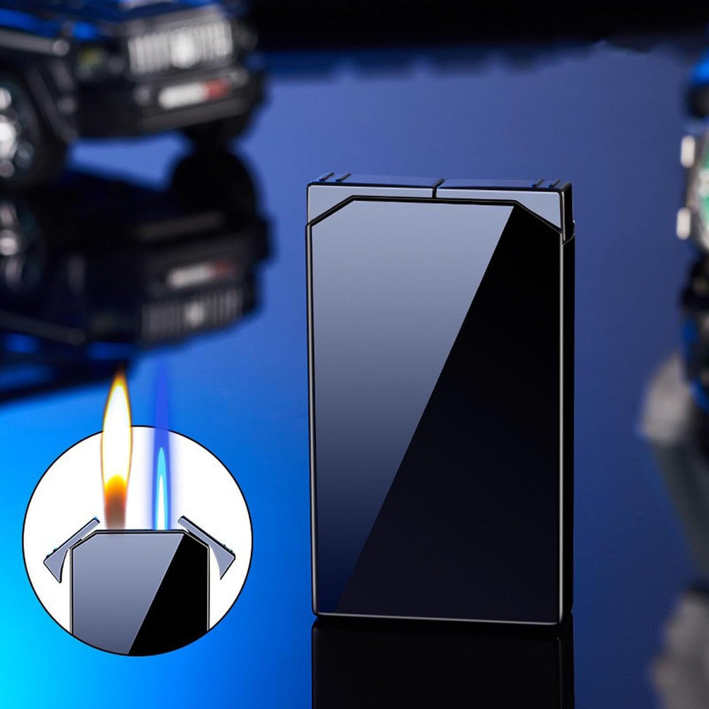 Dual Flame Square Shape Torch Lighter, Switchable Torch Jet & Soft Flame Lighter