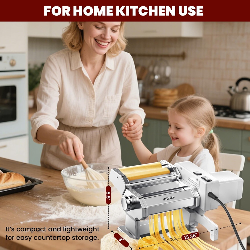 Electric Pasta Maker Machine Noodle Making Dough Roller Press with Detachable...