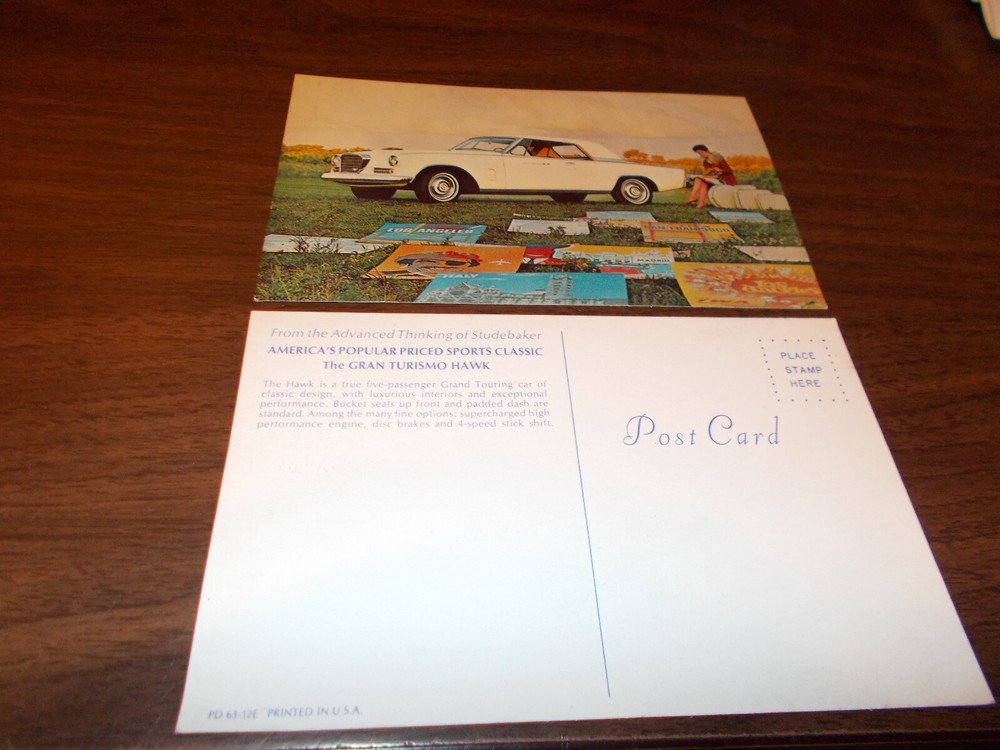 1963 Studebaker Gran Turismo Hawk Advertising Postcard
