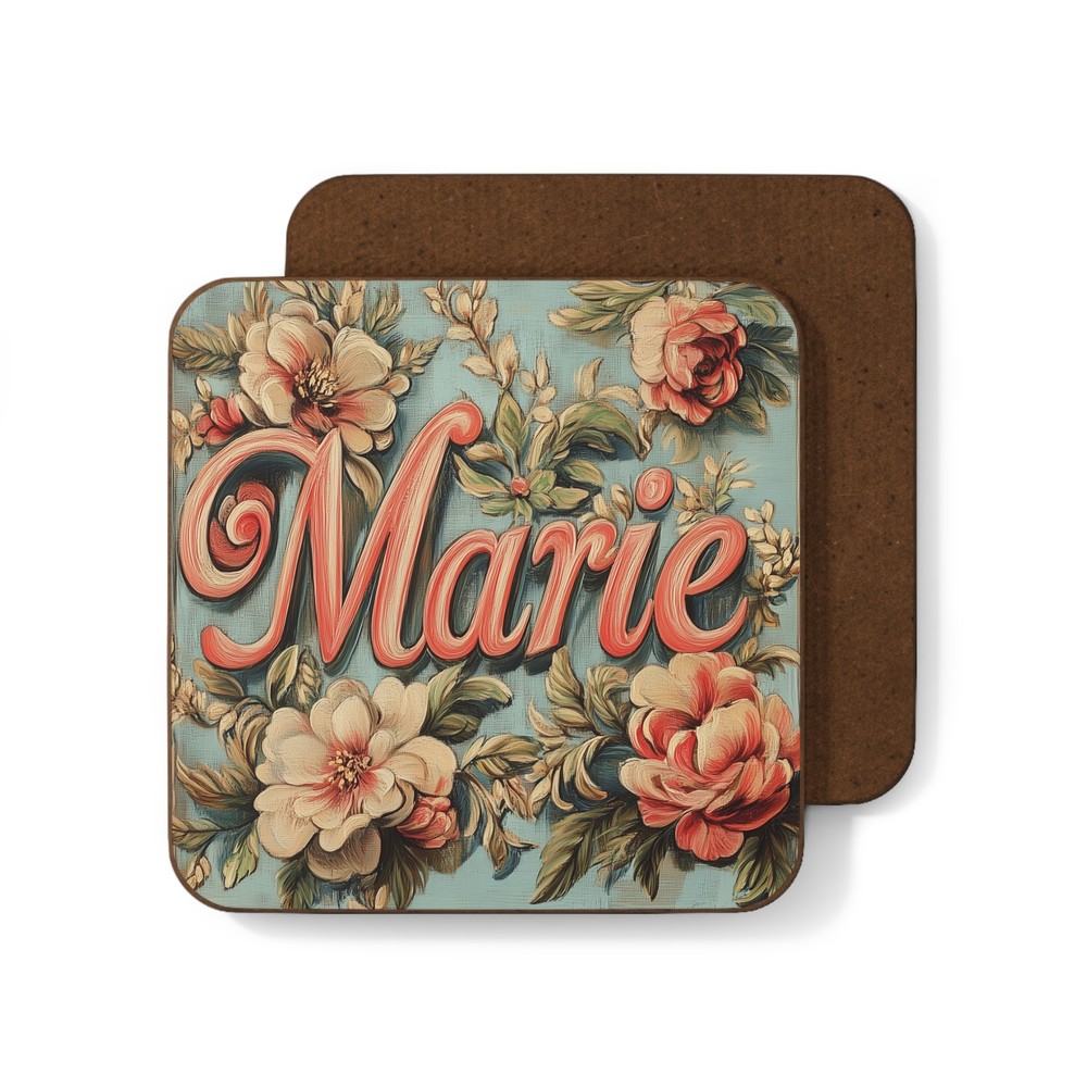 Marie personalized floral gift for her Hardboard Back Coaster