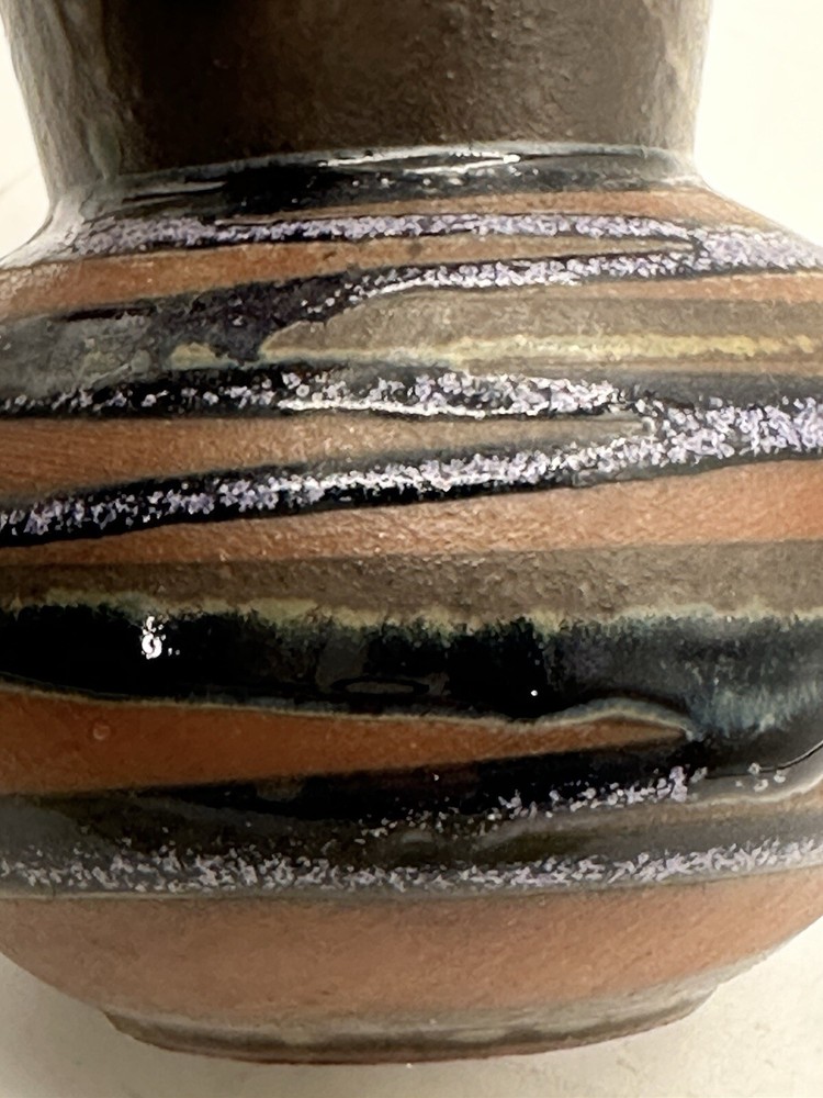 OMC Japan Redware Vase With Blue Sparkle String Glaze 3.5”