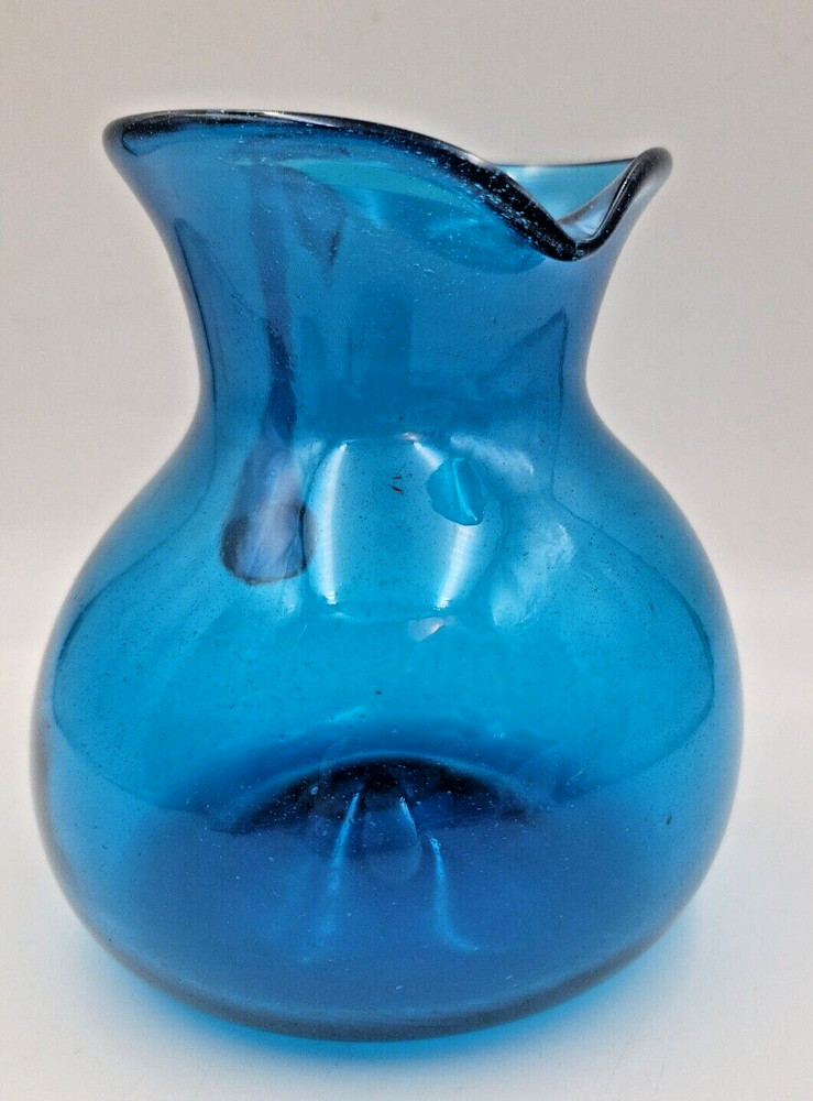 Cobalt Blue Hand Blown Glass Pitcher