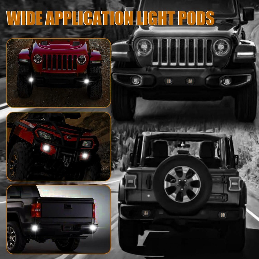 4x 5" Flush Mount LED Work Lights Cube Pods Offroad Driving Backup Reverse+ Wire