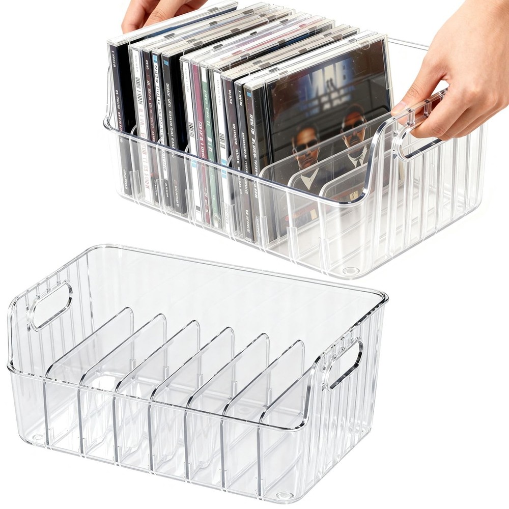 Clear CD Holder 2 Pack, Plastic CD Storage Box, CD Storage Racks, DVD Storag ...