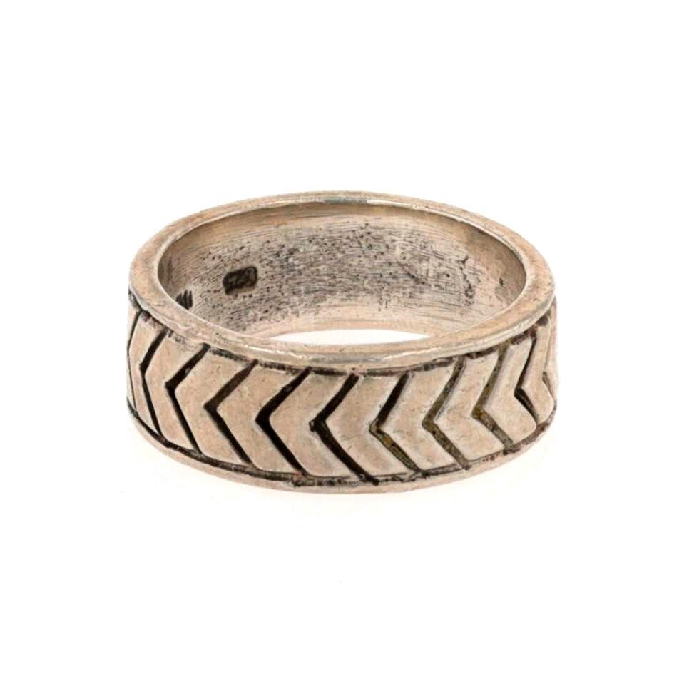 Vtg Sterling Silver Band Ring Chevron Pattern Athra Trading Handmade 7 3/4