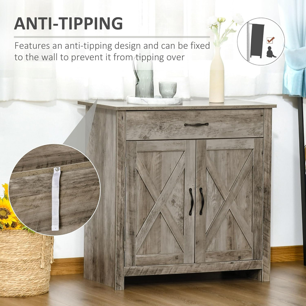 Rustic Farmhouse Sideboard Buffet Cabinet with Barn Doors and Adjustable Shelf