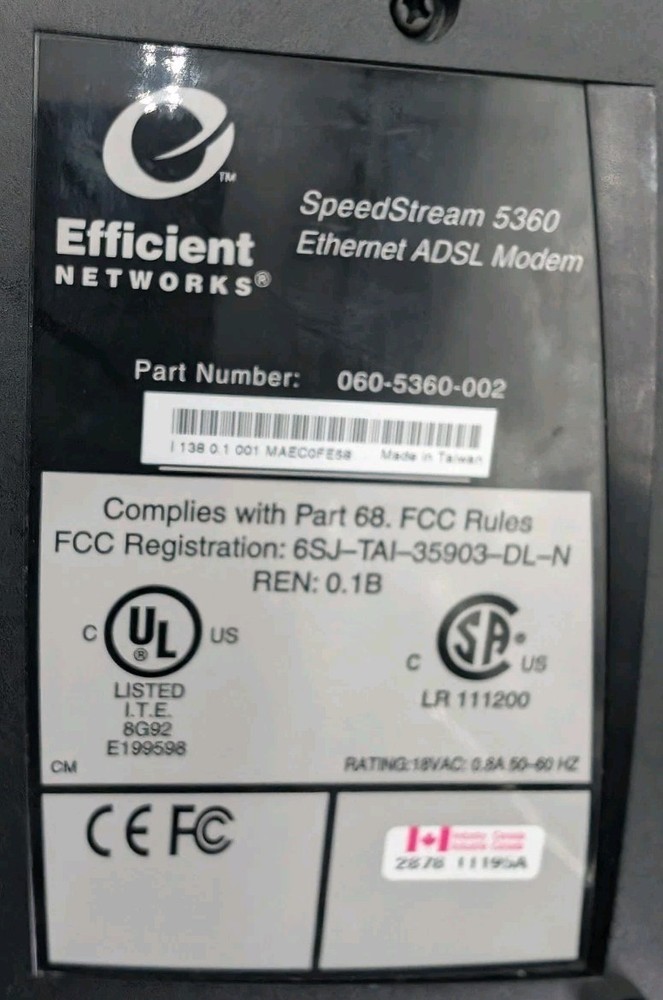 Efficient Networks SpeedStream 5360 ethernet ADSL Modem