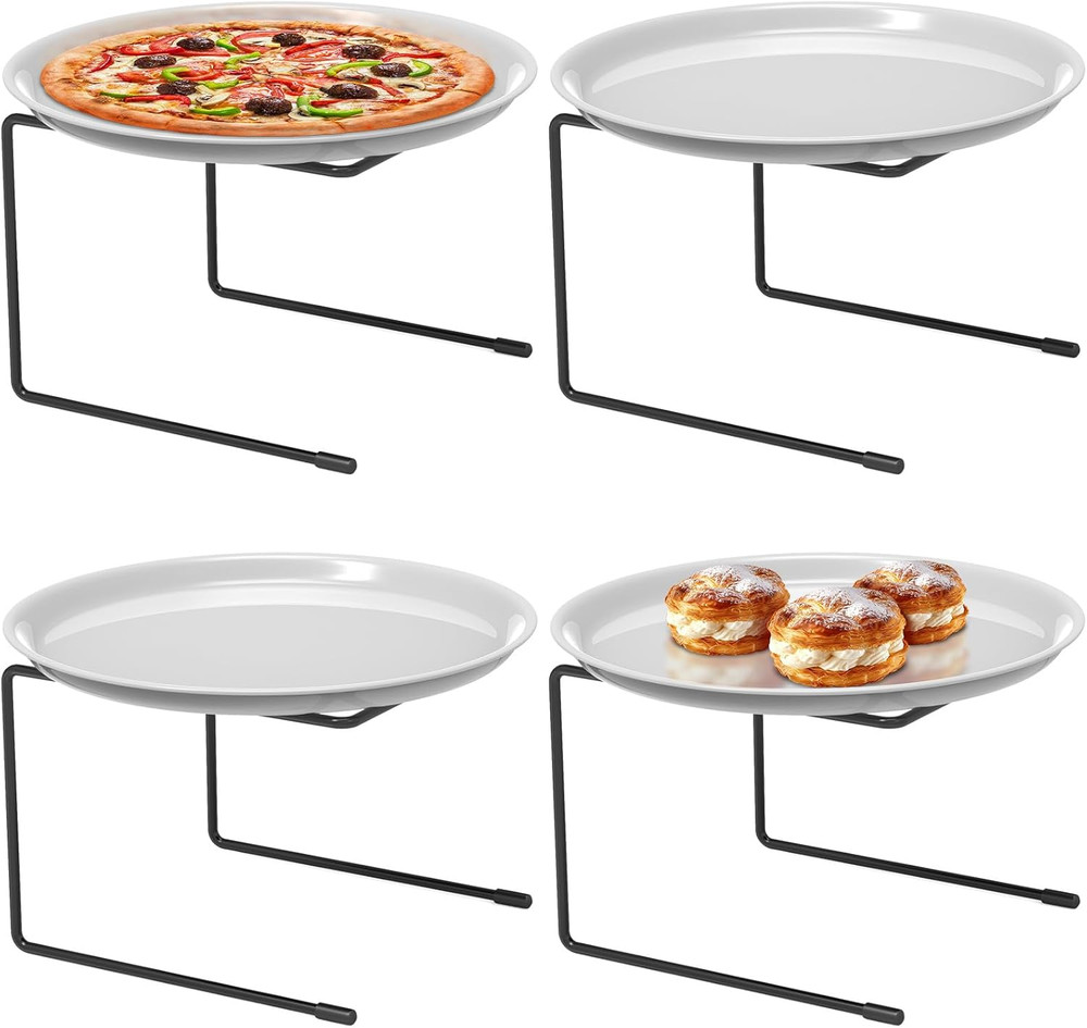 4-Pack Black Metal Pizza Table Stands for Serving and Display