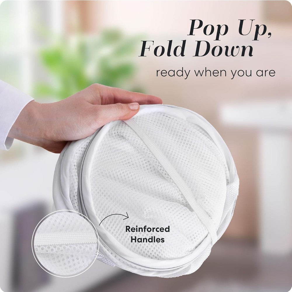Collapsible Mesh Pop-Up Laundry, Hamper Wide Opening, Side Pocket, White...