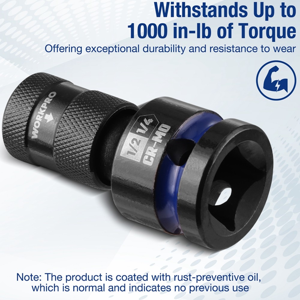 WORKPRO 1/2" to 1/4 in Hex Quick Release Square Impact Socket Adapter Bit Holder