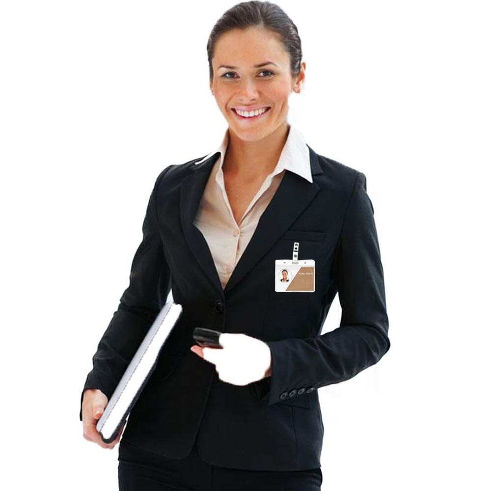 50 Pcs Badge Holders - Clear Plastic Horizontal Name Tag with