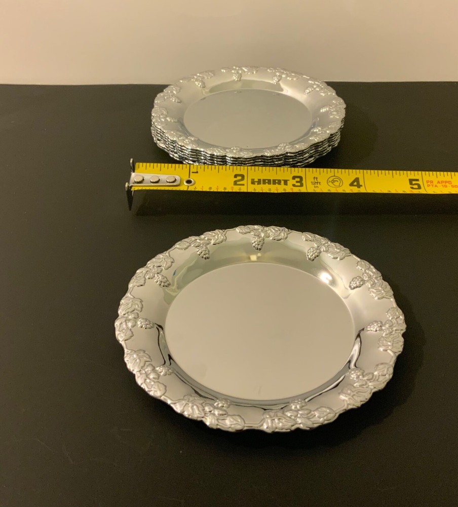 Vintage Silver Plated Coaster Set Of 8 Ornate Grape Pattern