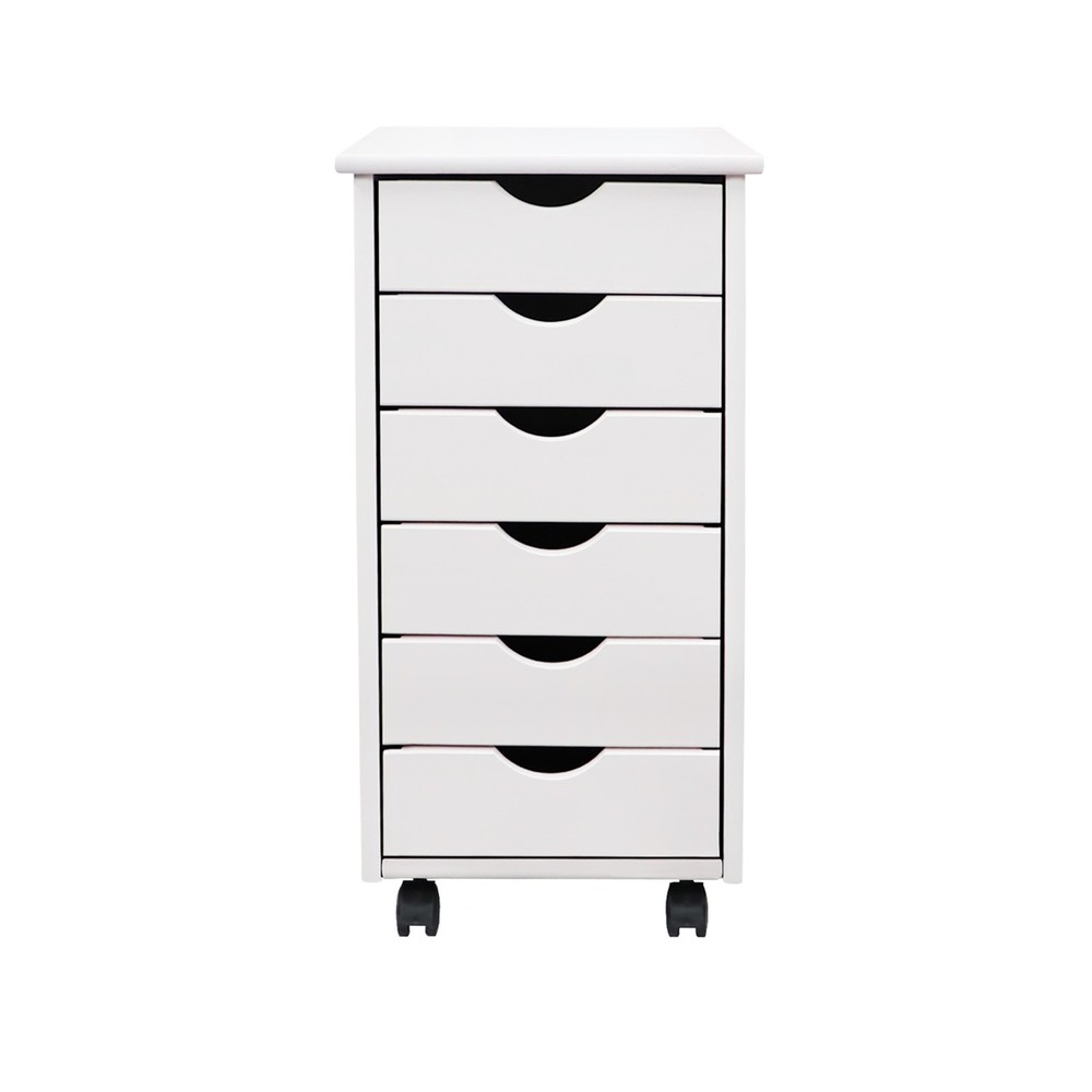 Jela Solid Wood 6 Drawer Roll Cart in White