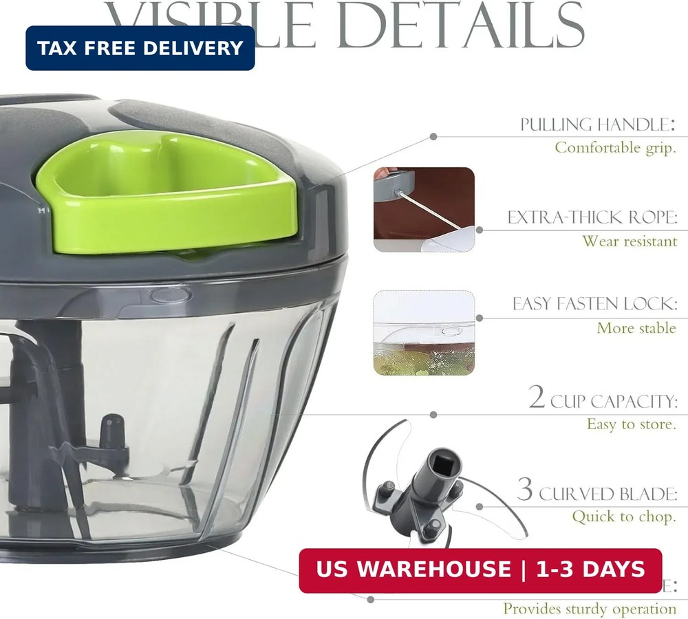 Ourokhome Manual Food Processor Vegetable Chopper, Portable Hand Pull String Gar