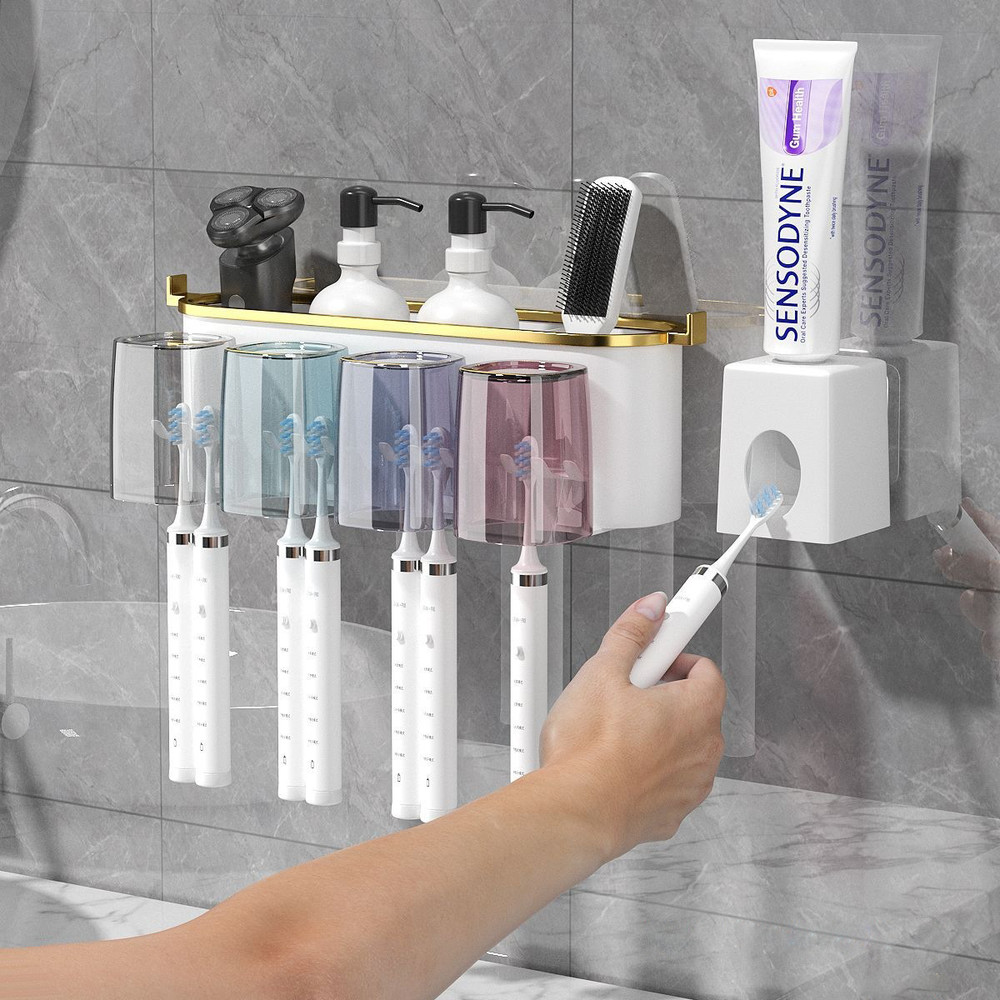 Multifunctional Wall Mount Toothbrush Holder Rack Organizer Automatic Toothpaste