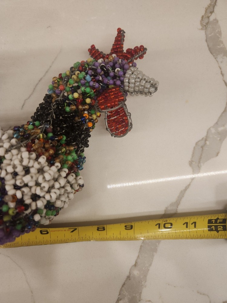 Multicolored Wire Hand Beaded Rooster Basket With Beaded Handle Maker Unknown