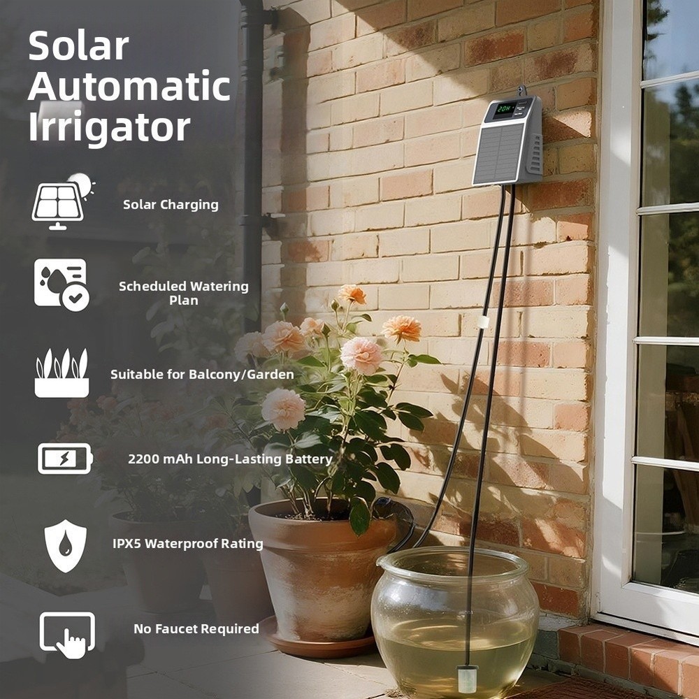 Balcony Friendly Solar Watering System with Adjustable Timer for Potted Plants