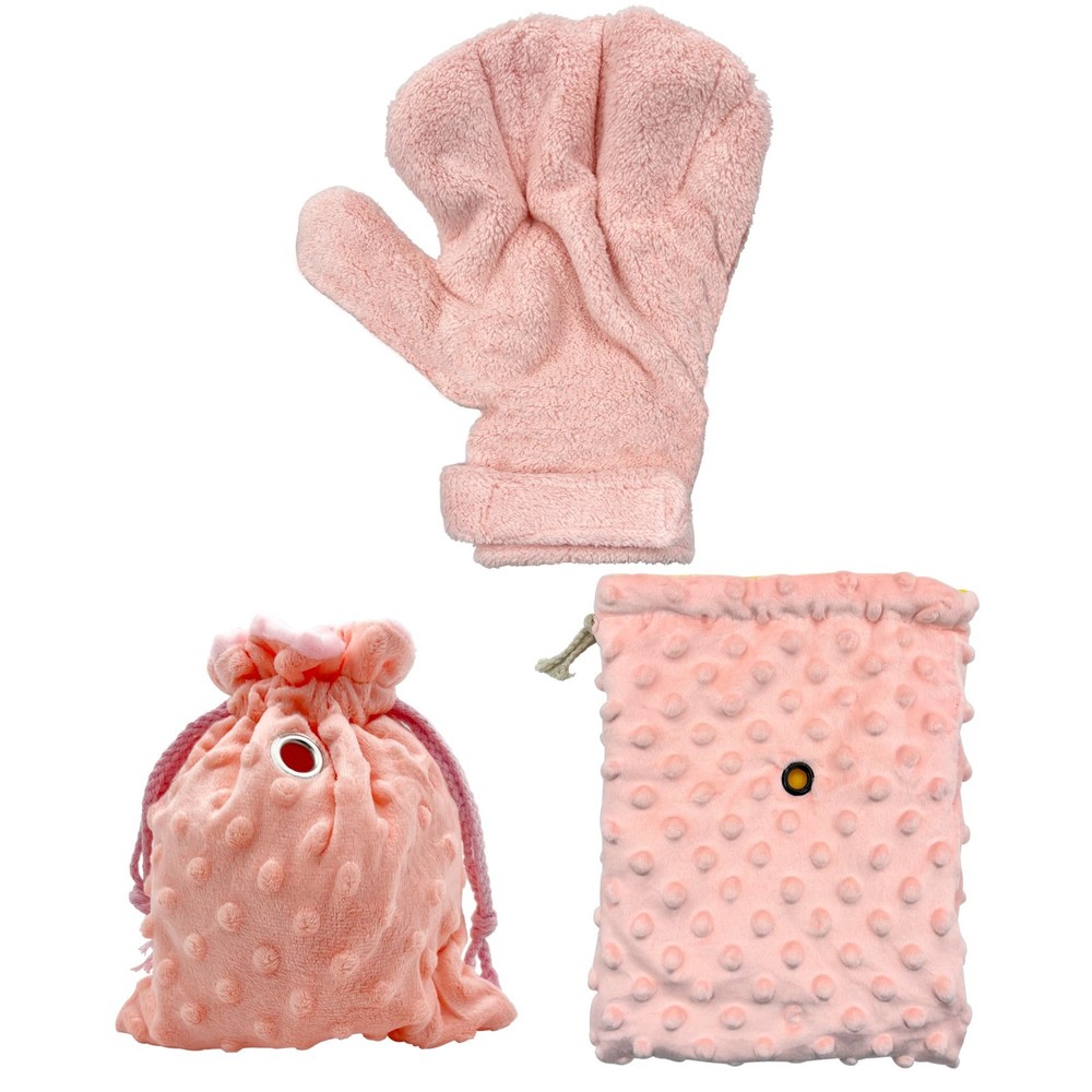 3 Pack Sugar Glider Sleeping Pouches & Anti-Bite Calming Mittens, Pink