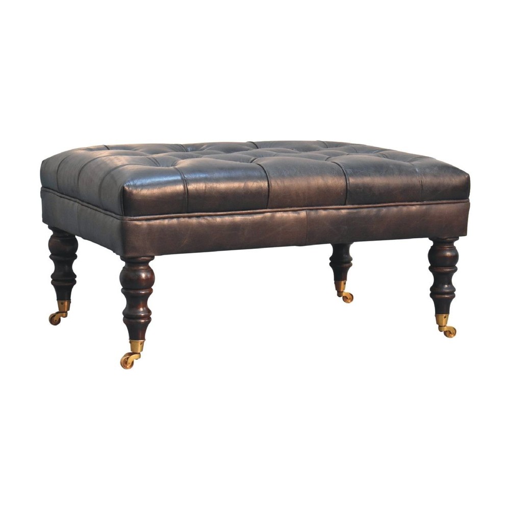 Buffalo Ash Black Leather Ottoman