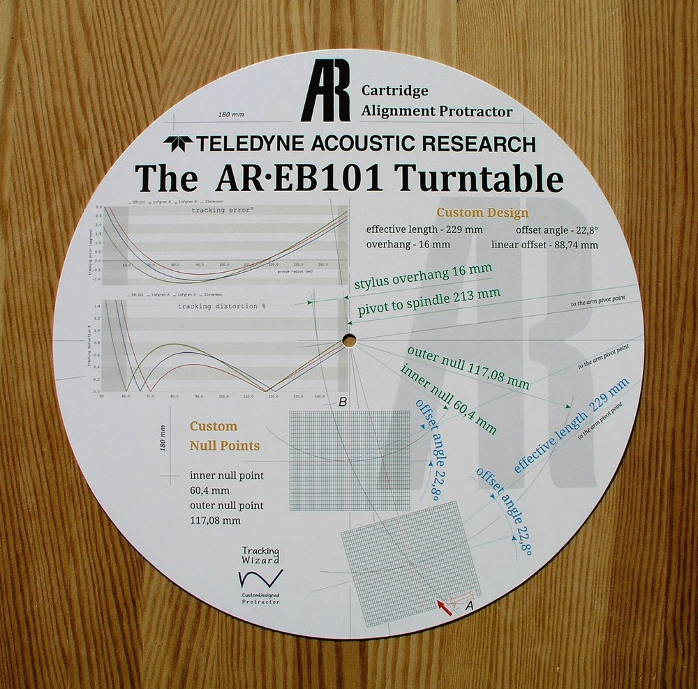 Acoustic Research The AR EB-101 Custom Designed Tonearm Alignment Protractor