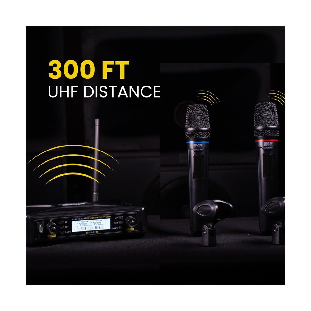 Dual Wireless Microphone System Auto-Scan Long Range Mic Set with Receiver, L...