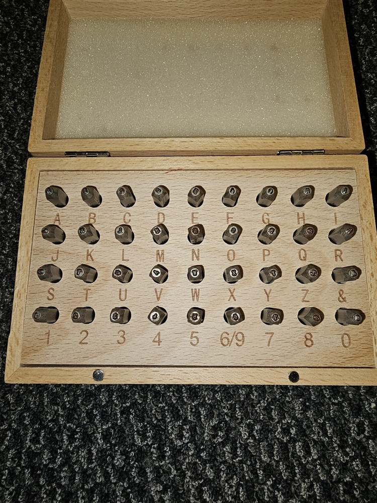 METAL ALPHANUMERIC STAMPS with WOODEN ORGANIZING BOX