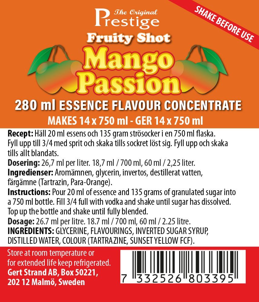 Mango & Passion Fruit flavour essence 280 ml