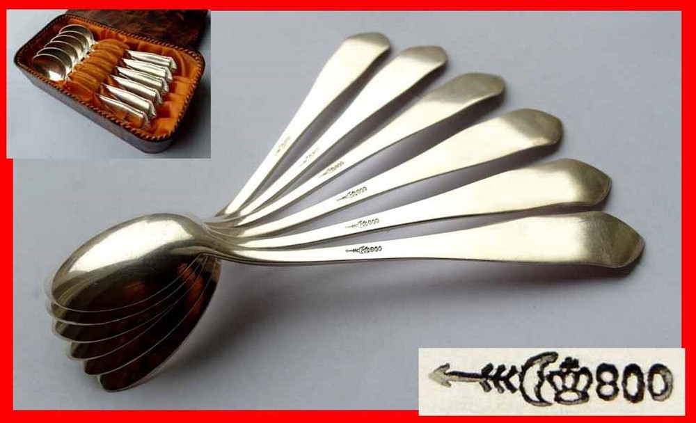 Set, 6 Coffee/ Tea Spoons, Robbe & Berking, 800 Silver E625