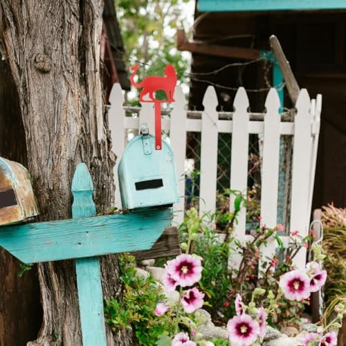 Iron Mailbox Flag, Metal Cat Shape Mail Box Stake Pick Decorative Mailbox