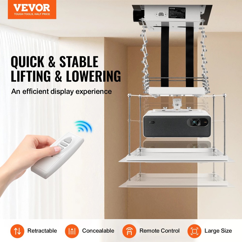 Motorized Projector Lift Hidden Projector Ceiling Mount w/ Remote &Wired Control