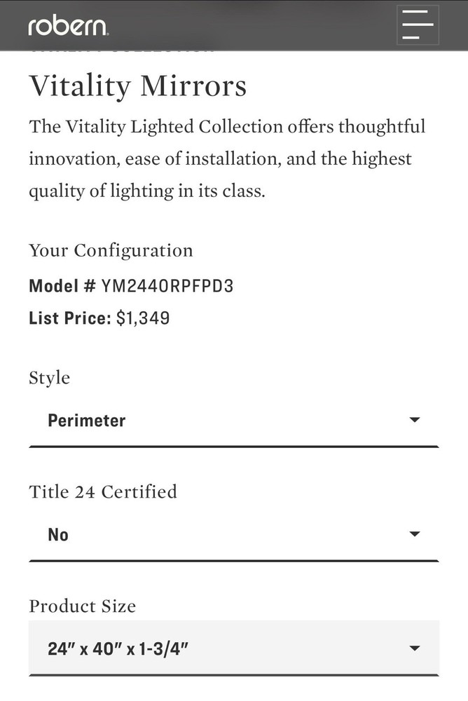Robern -YM2440RPFPD3 -40 Inch X24 Inch -Rectangular Lighted Mirror with Defogger